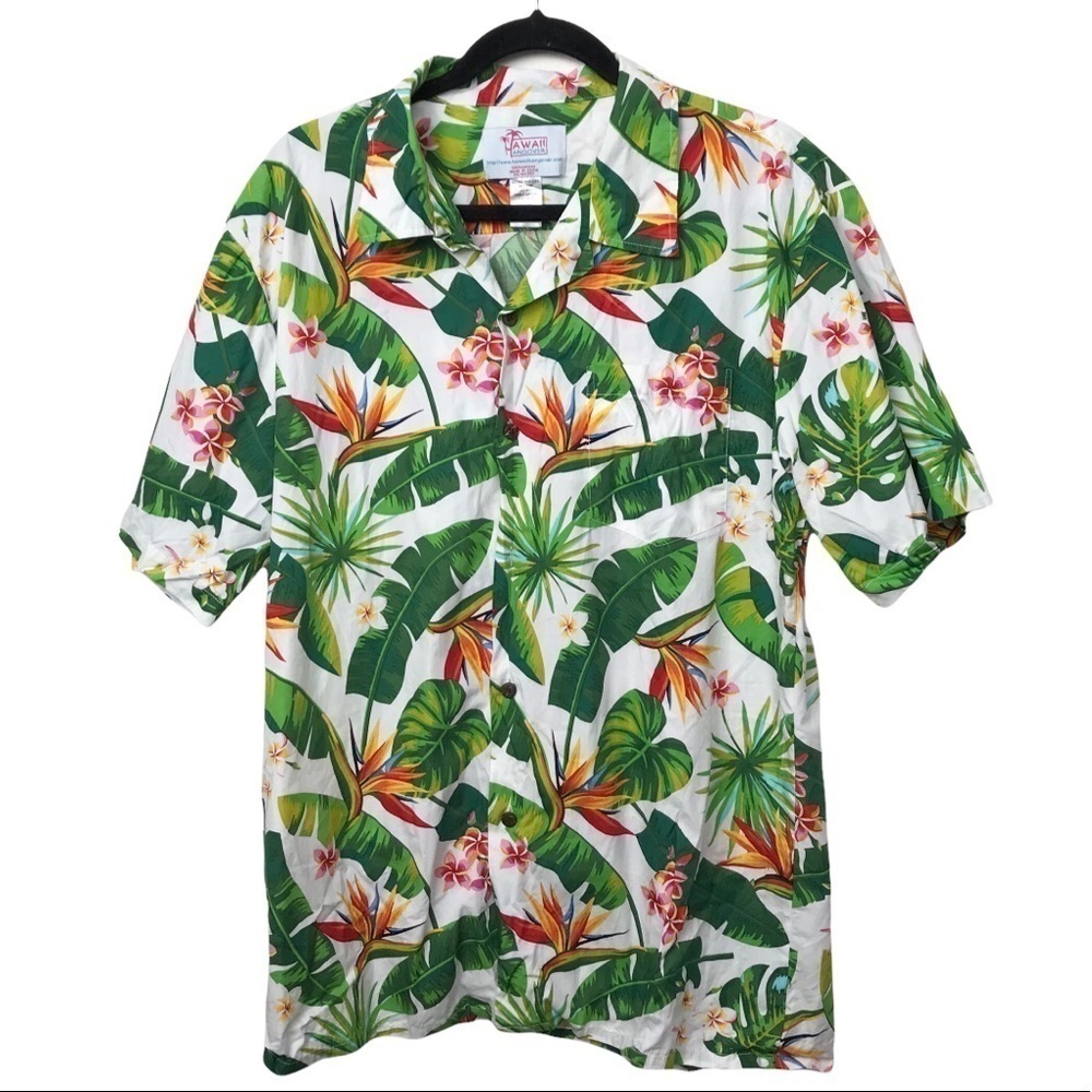 Hawaii Hangover Cotton Tropical Print Short Sleeve Aloha Shirt Large